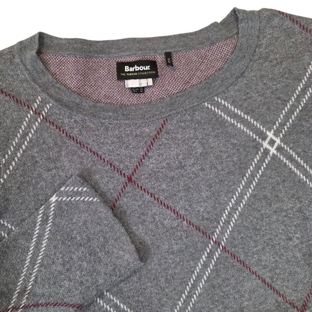 Barbour Women's 8 Allison Knit Sweater Grey Argyle Cotton The Tartan Collection